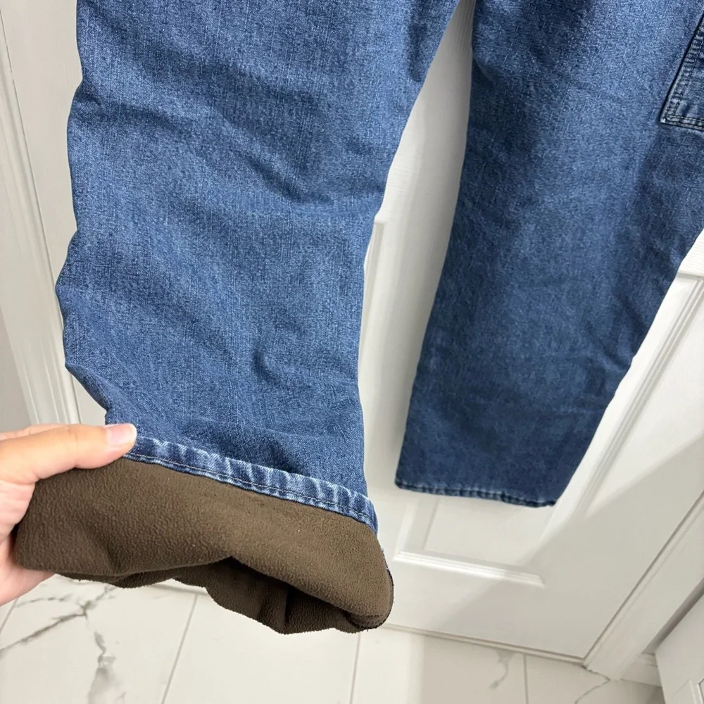 Wrangler Fleece Lined Carpenter Jeans Mens 34 x 32 Blue Denim Thick Cold Weather